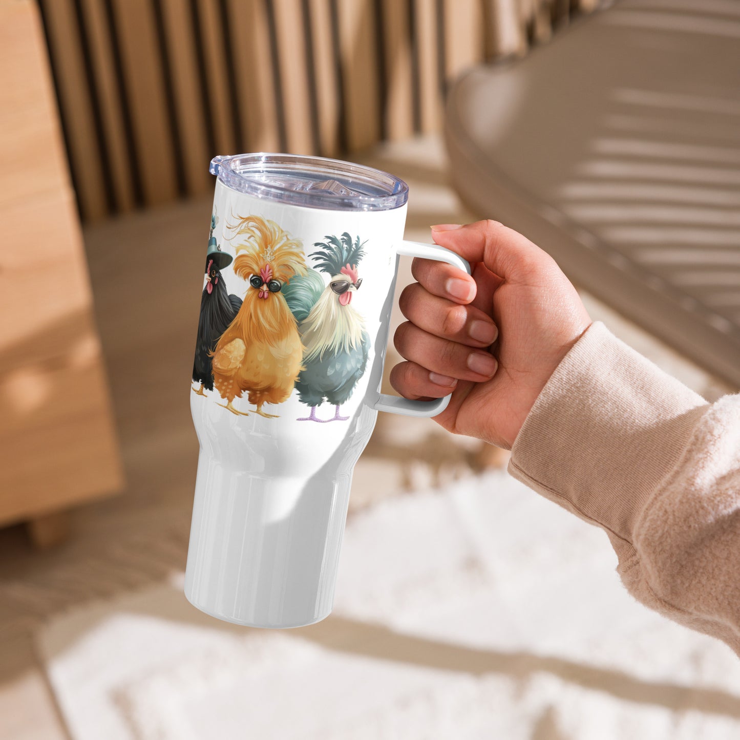 Silkie Chicken Travel Mug (with a handle)