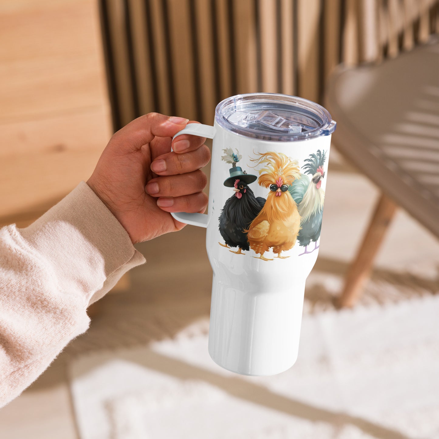 Silkie Chicken Travel Mug (with a handle)